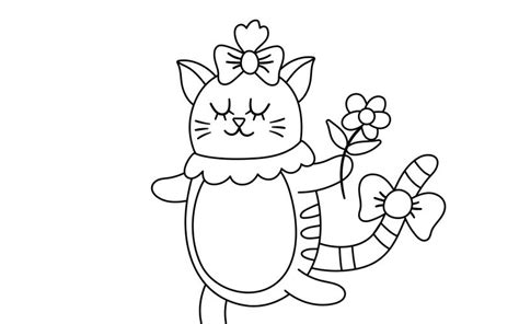 Coloriage de chaton kawaii avec une petite fille