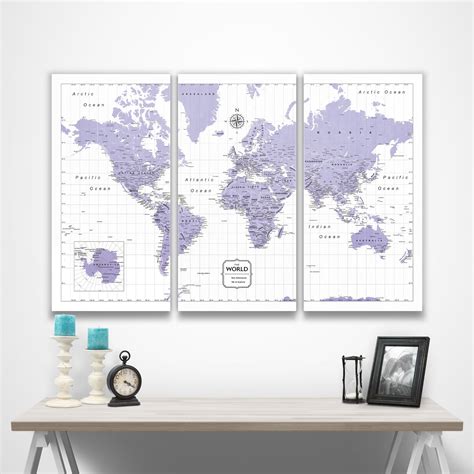 3-Panel Watercolor Map World Travel Pin Map Push Pin Travel, 46% OFF