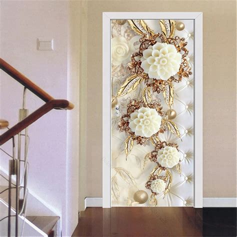 3D Gold Door Decoration Stickers Marble Simple Abstract Lines Flowers ...