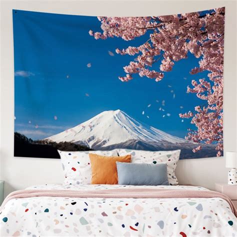 Mount Fuji Tapestry Ancient Temple Print Home ration Japanese Cherry ...