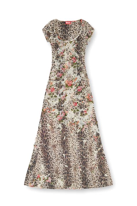 Women's Floral and leopard-print burnout dress | Brown | Diesel