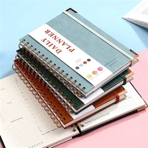 A5 Daily Planner Notebook, Spiral Bound Leather Cover Journal For ...