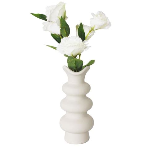 Contemporary White Ceramic Vase for Stylish Home Décor 8.3 Inch, Sleek Minimalist Vases for ...