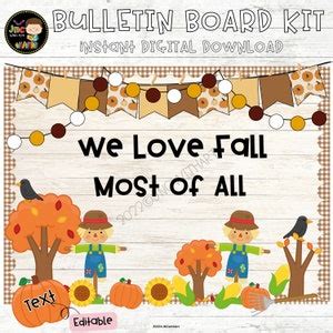 Happy Harvest Bulletin Board Kit We Love Fall Most All Door Decor Sep Editable - Etsy