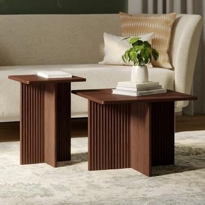 Stead Square Fluted Nesting Coffee Table - Low Profile 2 Piece Square ...