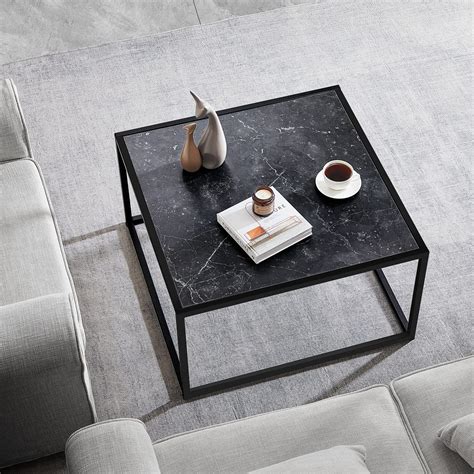 SAYGOER Black Coffee Table Small Square Coffee Tables Simple Modern Center Table for Living Room ...