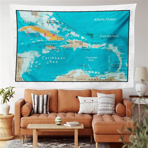 Amazon.com: Lunarable Wanderlust Tapestry Twin Size, Cuba Map and ...