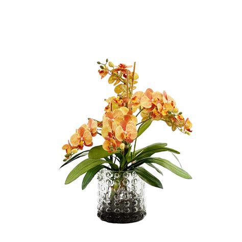 Orange Orchid in 95cm Glass Bubble Vase - Silk Flowers - Plant Couture ...