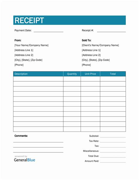 Download Free Fillable And Printable Receipt Template [2024, 12/05/2022