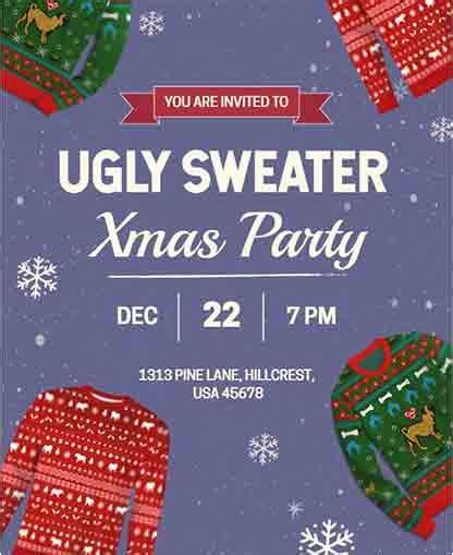 Ugly Christmas Sweater Invitation Templates - Free | Edit