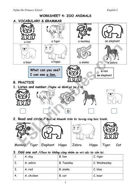 Zoo animals - ESL worksheet by hoa-ivy