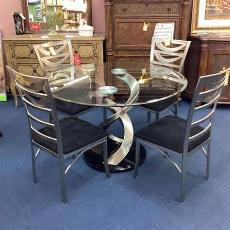 Set Of Round Glass Top Dining Table With Four Chairs – True Treasures Inc