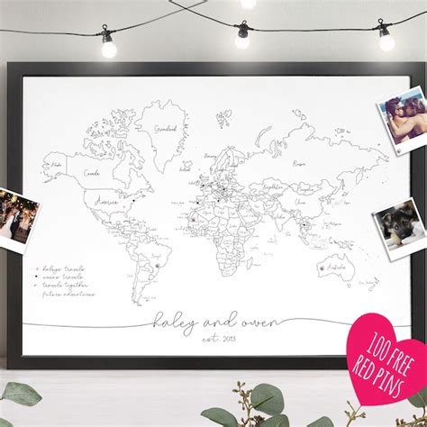 Framed World Map and Pins - Etsy UK
