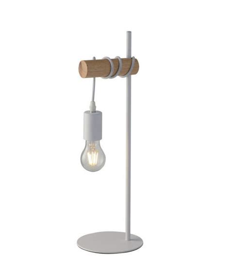Lampe de table ARIZONA avec structure en bois naturel et cadre en métal blanc | Leroy Merlin