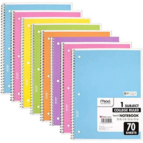 Mead Spiral Notebook, 8 Pack of 1-Subject College Ruled Spiral Bound ...