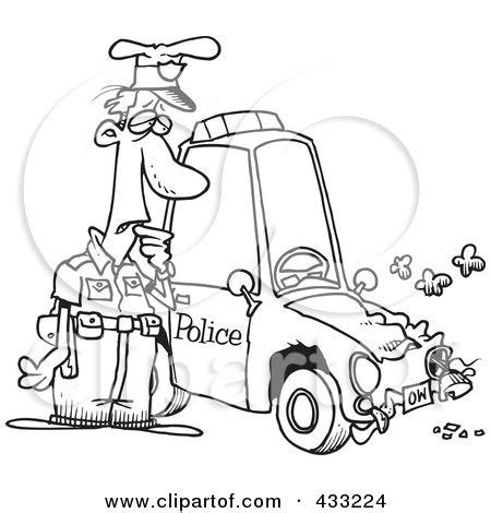 Coloring Page Line Art Of A Patrol Officer Staring At His Beat Up Car ...