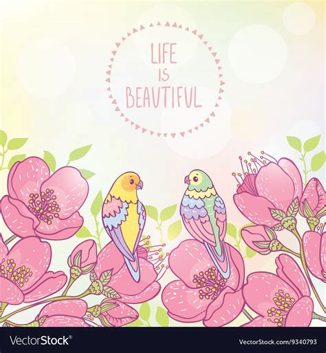 Flowers and cute parrots Royalty Free Vector Image