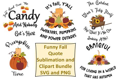 Funny Autumn Fall Quotes SVG and PNG 5 Designs Sublimations (809076 ...