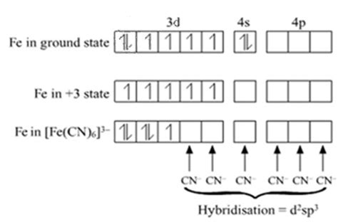 For the complex ion Fe[CN6] 3states the type of hybridization.