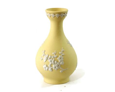 Vintage Wedgwood Jasperware Vase Primrose Yellow Prunus