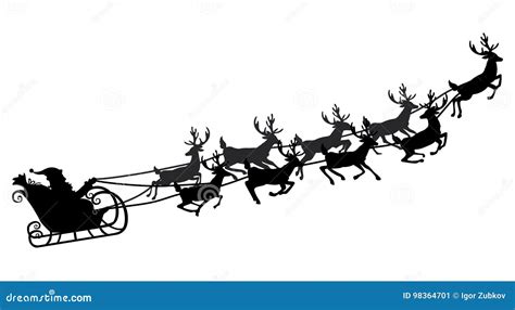 Santa Flying Sleigh Reindeer Vector Illustration Isolated Object Black ...