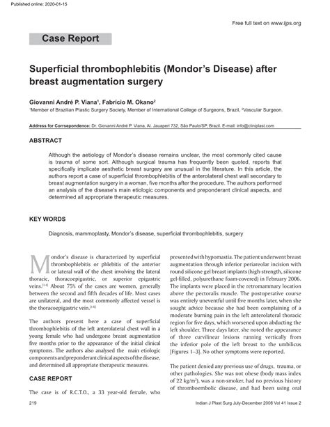 Superficial Thrombophlebitis (Mondor′ S Disease) After Breast - DocsLib