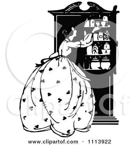 Clipart Vintage Black And White Woman At A Cupboard - Royalty Free ...