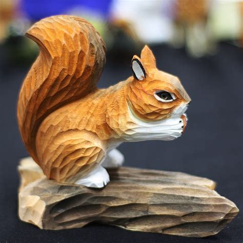 Wooden Carved Painted Squirrel Hand Carved Sculpture Wood | Etsy