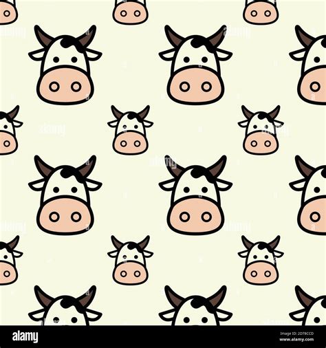 Flat design cute head cow cartoon seamless pattern for background and ...