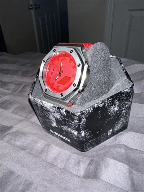 CUSTOM CASIO G-SHOCK GA-2100-4A Watch - Red Dial/ Silver Bezel/ Red Strap $199.95 - PicClick