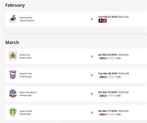 Upcoming Sheffield Wednesday Fixtures - Sheffield Wednesday Matchday ...