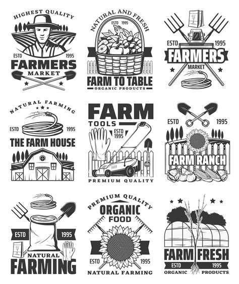 Agriculture, farming and gardening vector icons 23487795 Vector Art at ...