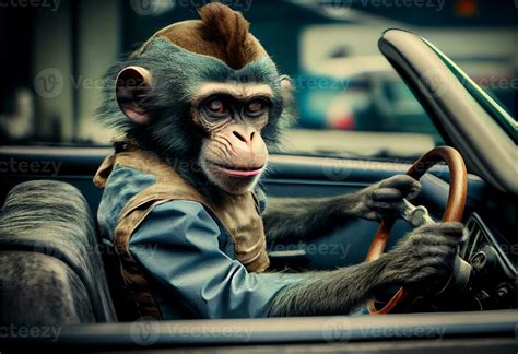 little monkey driving a car. bad driver. ai generated 23280805 Stock Photo at Vecteezy