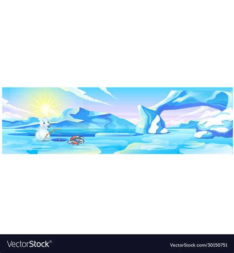 Cute picture a polar bear fishing cartoon Vector Image