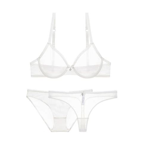 Varsbaby ultra-thin cup mesh lace underwear transparent unlined 1 bra+2 ...