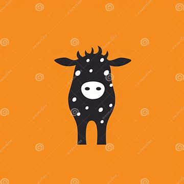 Playful Cow Illustration in Dark Symbolism Style on Orange Background ...