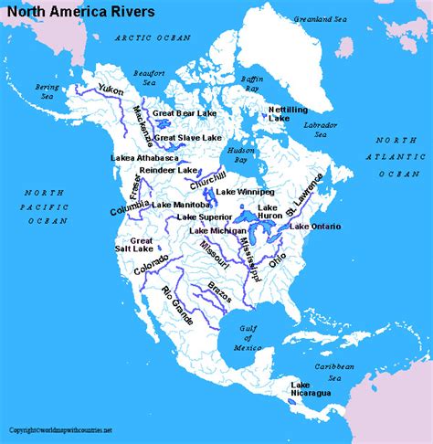 4 Free Labeled North America River Map In PDF