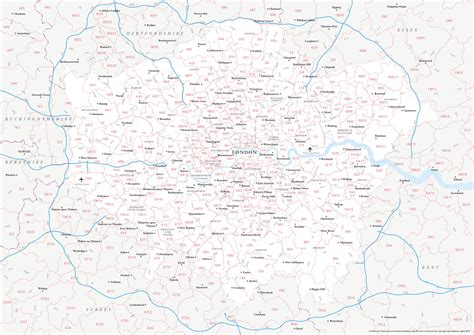 Map of Greater London postcode districts plus boroughs and major roads ...