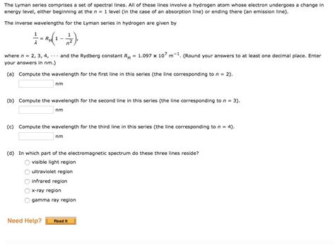 Solved The Lyman series comprises a set of spectral lines. | Chegg.com