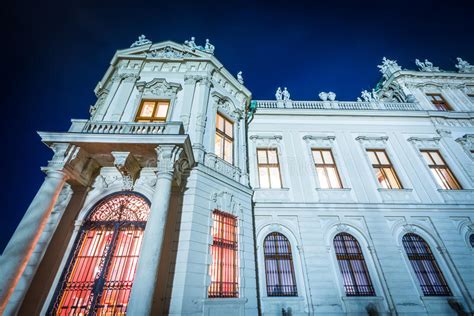 Exterior of Belvedere Palace at Night, in Vienna, Austria. Stock Photo ...