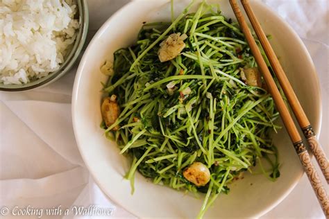 Garlic Pea Sprouts Stir Fry - Cooking with a Wallflower