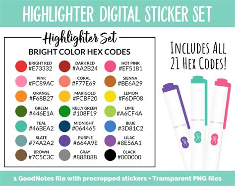 Brights Highlighters & Transparent Washi Digital Stickers Goodnotes, iPad and Android Digital ...