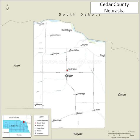 Map of Cedar County, Nebraska - Where is Located, Cities, Population, Highways & Facts