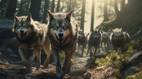 Premium AI Image | A photo of a pack of wolves on the hunt