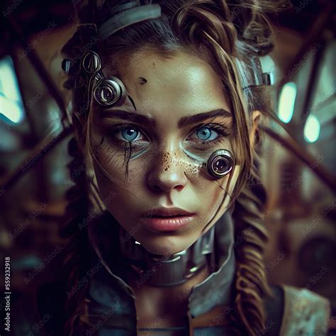 Portrait of a sci-fi cyberpunk girl. High-tech futuristic woman from ...