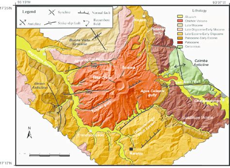 Simplified geologic map of El Chichón Volcanic Complex and main ...