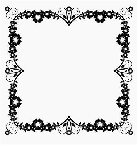 Download Flower Frame Black And White Png Clipart Borders - Black And White Flower Border Design ...