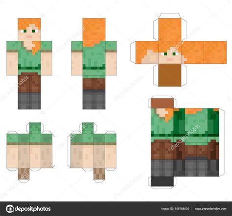 Papercraft Pixel Character Papercraft Classic Blocks Pixel Background Concept Games Stock Vector ...