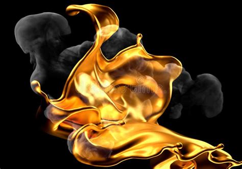 Splash of Gold and Smoke on a Black Background. 3d Illustration, 3d Rendering Stock Illustration ...