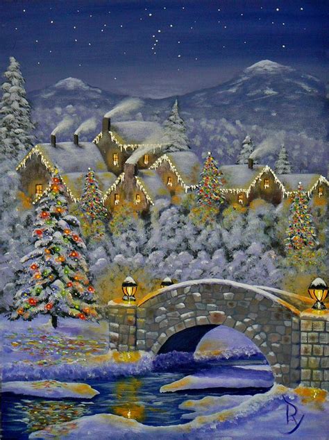 Christmas Village Painting by Ray Nutaitis